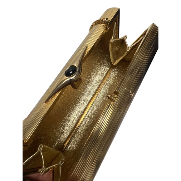 Judith Leiber Vintage Gold Tone Cylinder Clutch Shoulder Bag with Comb - Picture 8 of 12